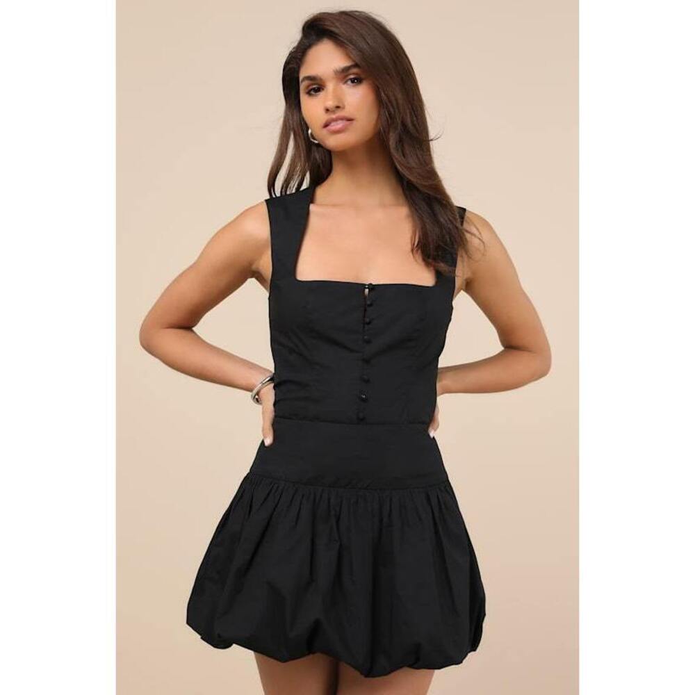 Lulus Evynne Black Poplin Bubble-hem Mini Skirt - Size S
